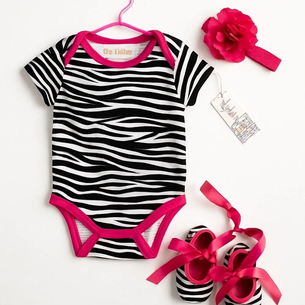 Black and Pink Zebra Print Bodysuit Set